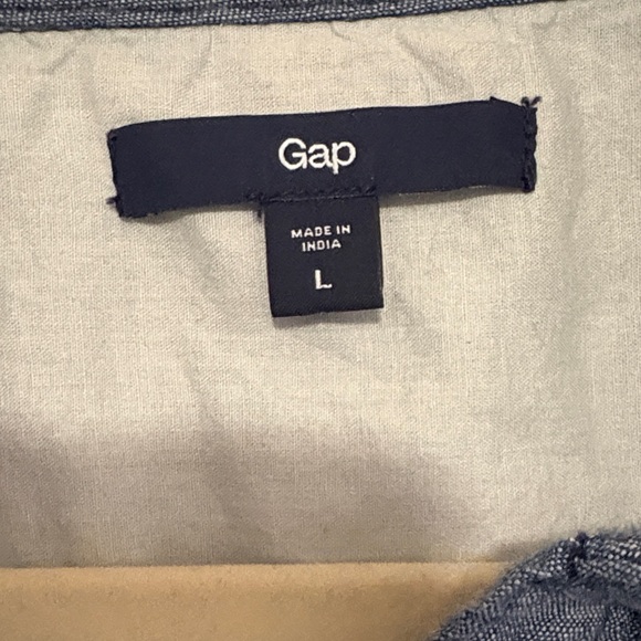 ☀️🥖🇫🇷👩‍🎨GAP Cotton 3/4 Sleeve Blue Chambray Shirt Dress Large EUC - Picture 2 of 6
